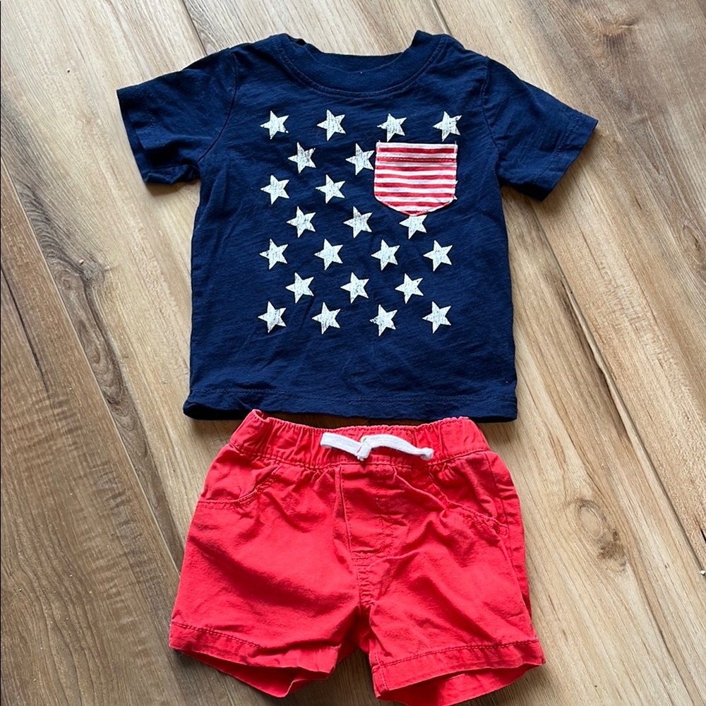 Carter’s Navy Star Tee and Red Shorts Set Size 12 Months 4th of July America 🇺🇸